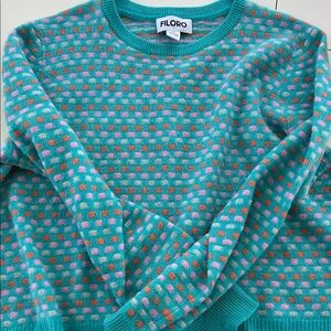 Filoro Teal and Pink Patterned Sweater cashmere